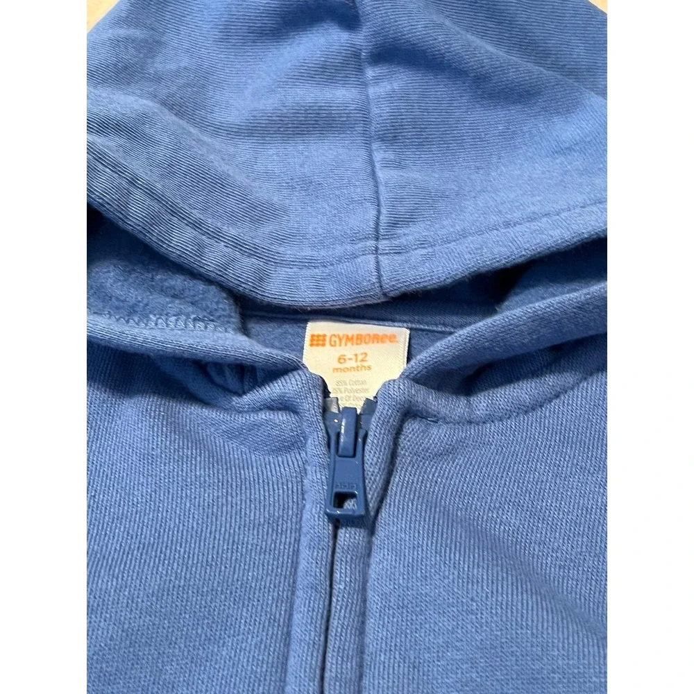 Gymboree Baby Boys Blue Whale Embroidered Zip Up Hoodie Sweatshirt 6-12 Months